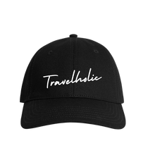 Load image into Gallery viewer, Travelholic lightweight cotton canvas dad hat, black, WRLDCTZNS